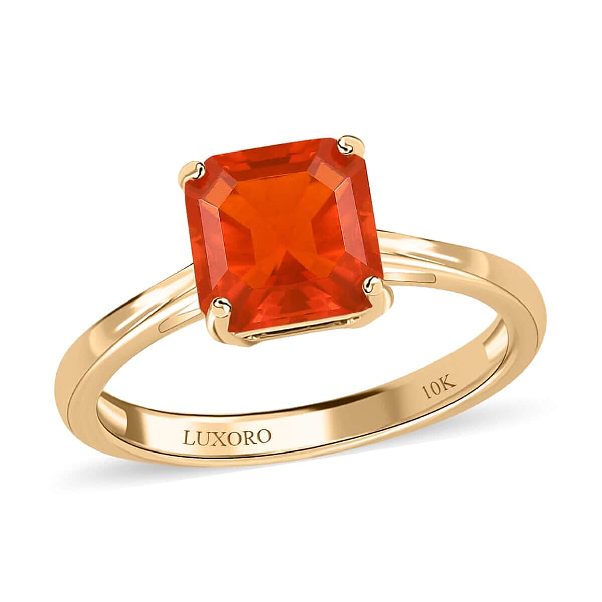 Luxoro 10K Yellow Gold Asscher Cut AAA Mexican Fire Opal Solitaire Ring 1.20 ctw image number 0