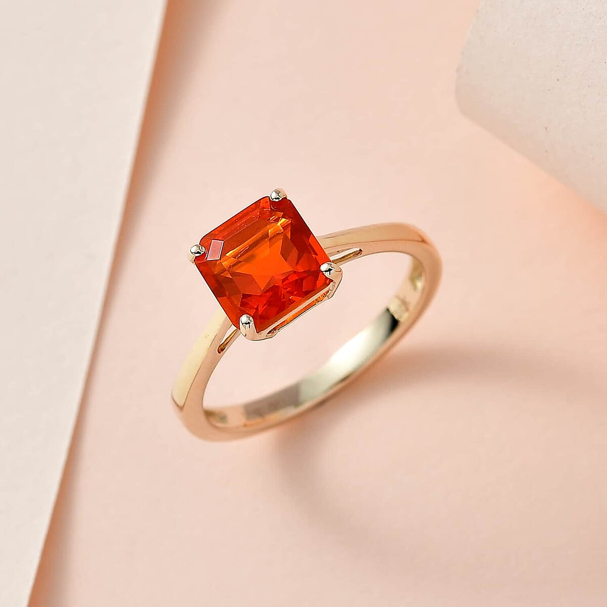 Luxoro 10K Yellow Gold Asscher Cut AAA Mexican Fire Opal Solitaire Ring 1.20 ctw image number 1
