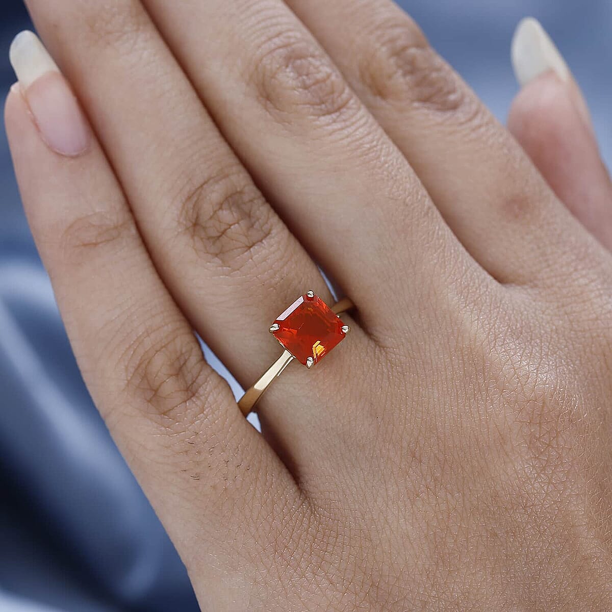 Luxoro 10K Yellow Gold Asscher Cut AAA Mexican Fire Opal Solitaire Ring 1.20 ctw image number 2