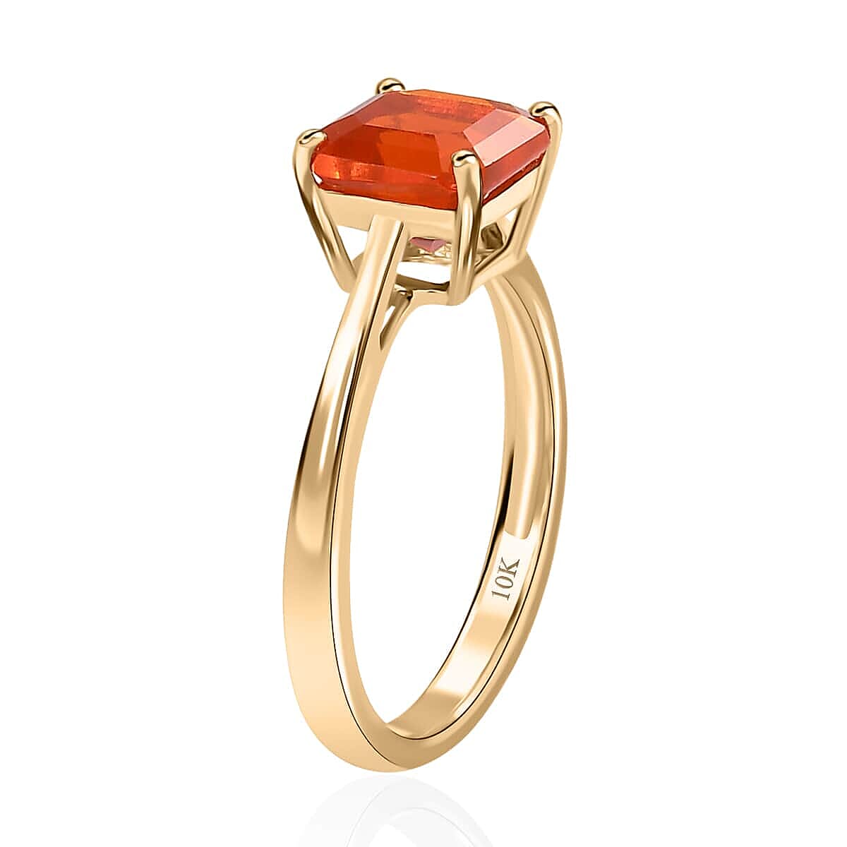 Luxoro 10K Yellow Gold Asscher Cut AAA Mexican Fire Opal Solitaire Ring 1.20 ctw image number 3