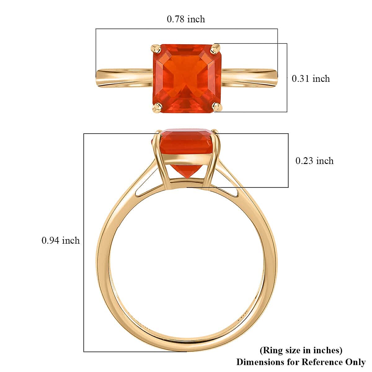 Luxoro 10K Yellow Gold Asscher Cut AAA Mexican Fire Opal Solitaire Ring 1.20 ctw image number 5