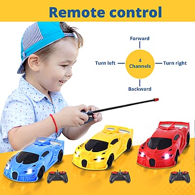 Red, Blue and Yellow 3pcs 4 Channels Toy Car with LED Light (3xAA for Car, 2xAA for Controller Not Included)