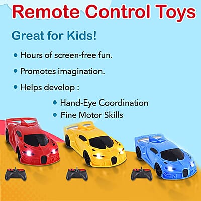Red, Blue and Yellow 3pcs 4 Channels Toy Car with LED Light (3xAA for Car, 2xAA for Controller Not Included)