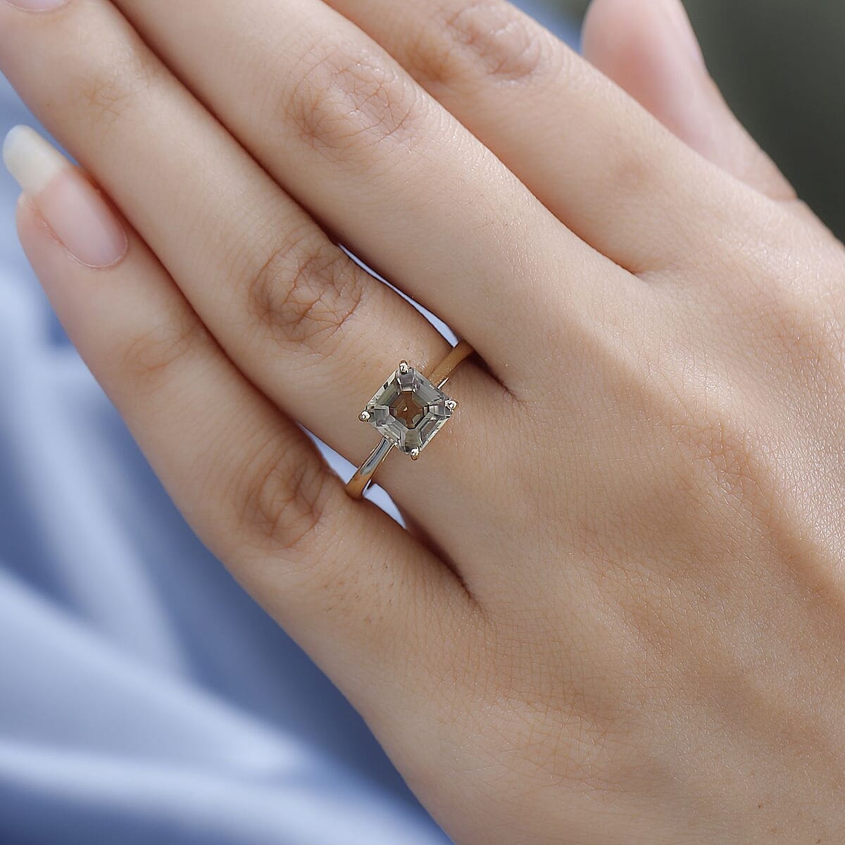 Luxoro 10K Yellow Gold Asscher Cut AAA Turkizite Solitaire Ring 2.00 ctw image number 2