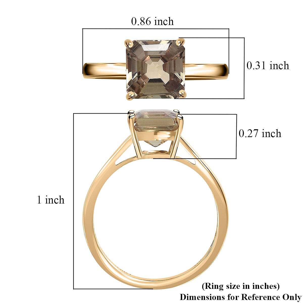 Luxoro 10K Yellow Gold Asscher Cut AAA Turkizite Solitaire Ring 2.00 ctw image number 5