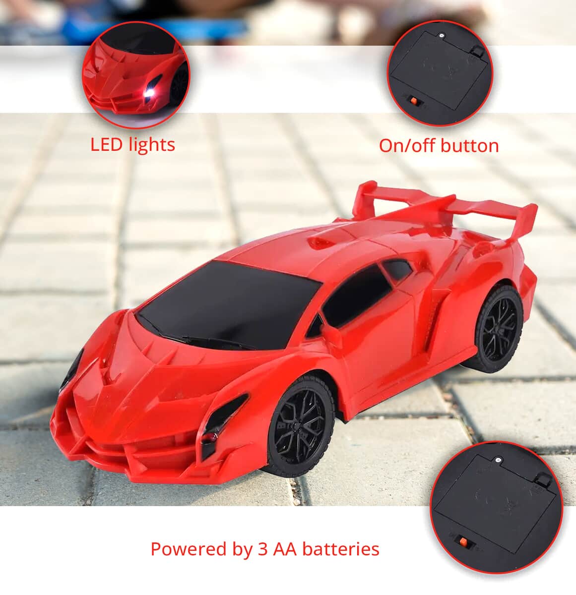Red 4 Channels Toy Car with LED Light (3xAA for Car, 2xAA for controller Not Included) image number 2
