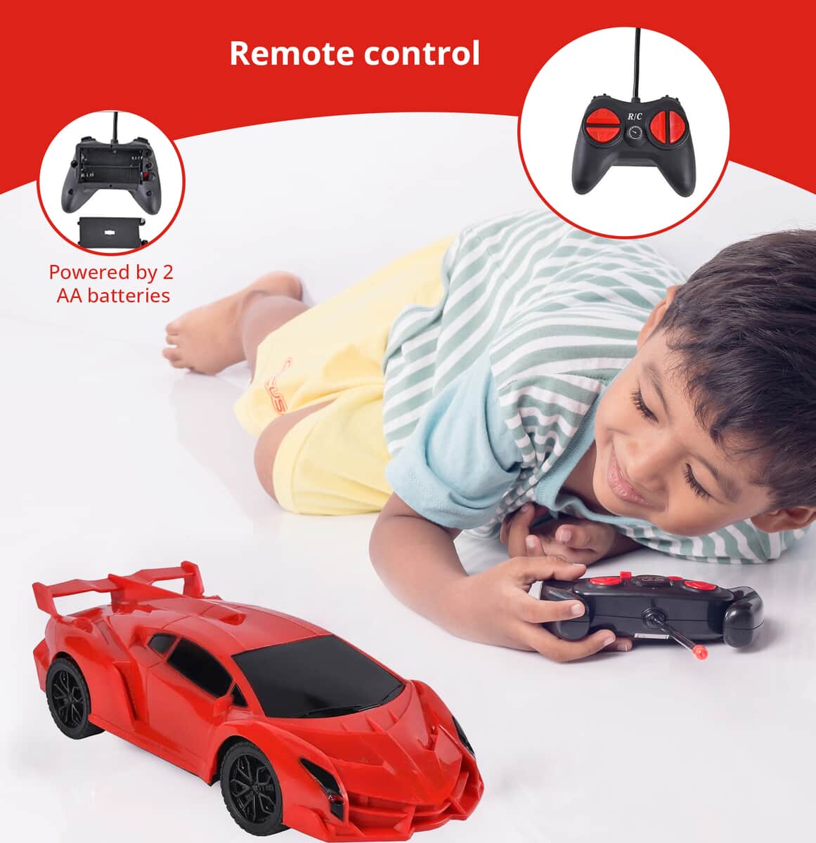 Red 4 Channels Toy Car with LED Light (3xAA for Car, 2xAA for controller Not Included) image number 3