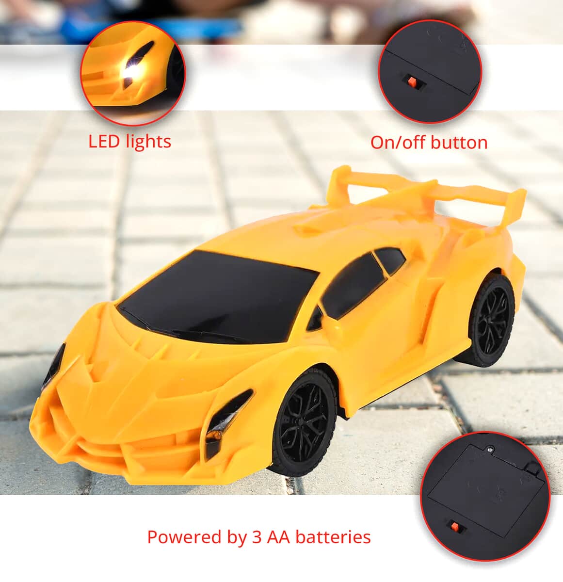 Yellow 4 Channels Toy Car with LED Light (3xAA for Car, 2xAA for controller Not Included) image number 2