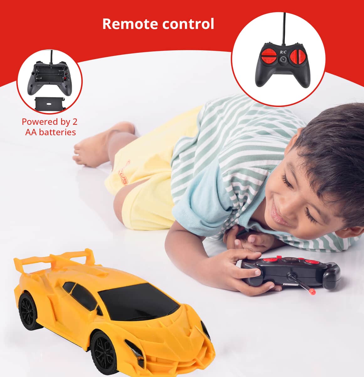 Yellow 4 Channels Toy Car with LED Light (3xAA for Car, 2xAA for controller Not Included) image number 3