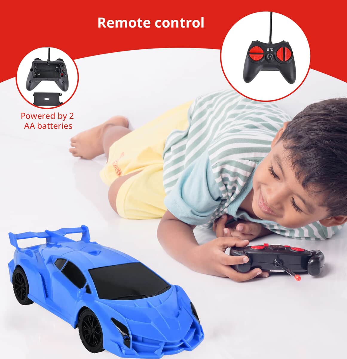 Blue 4 Channels Toy Car with LED Light (3xAA for Car, 2xAA for controller Not Included) image number 3