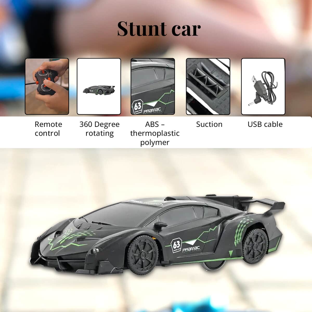 Black Remote Control Racing Wall Climbing Rechargeable Stunt Car (2xAA Battery Not Included) image number 1