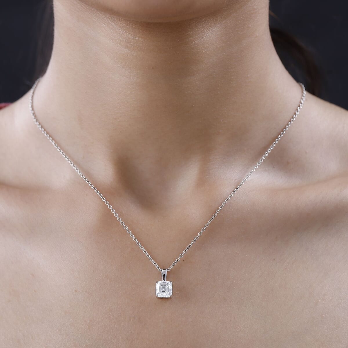 Luxoro 10K White Gold Moissanite Solitaire Pendant 1.75 ctw image number 2