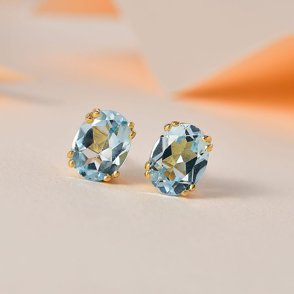 Sky Blue Topaz Solitaire Earring in Vermeil Yellow Gold Over Sterling Silver 2.90 ctw image number 1