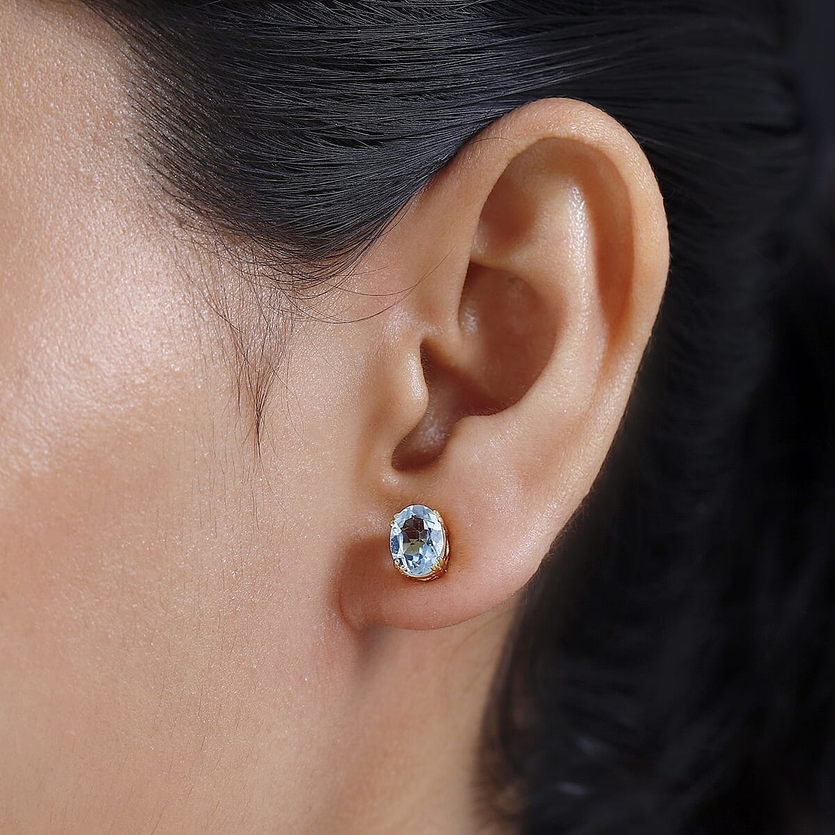 Sky Blue Topaz Solitaire Earring in Vermeil Yellow Gold Over Sterling Silver 2.90 ctw image number 2