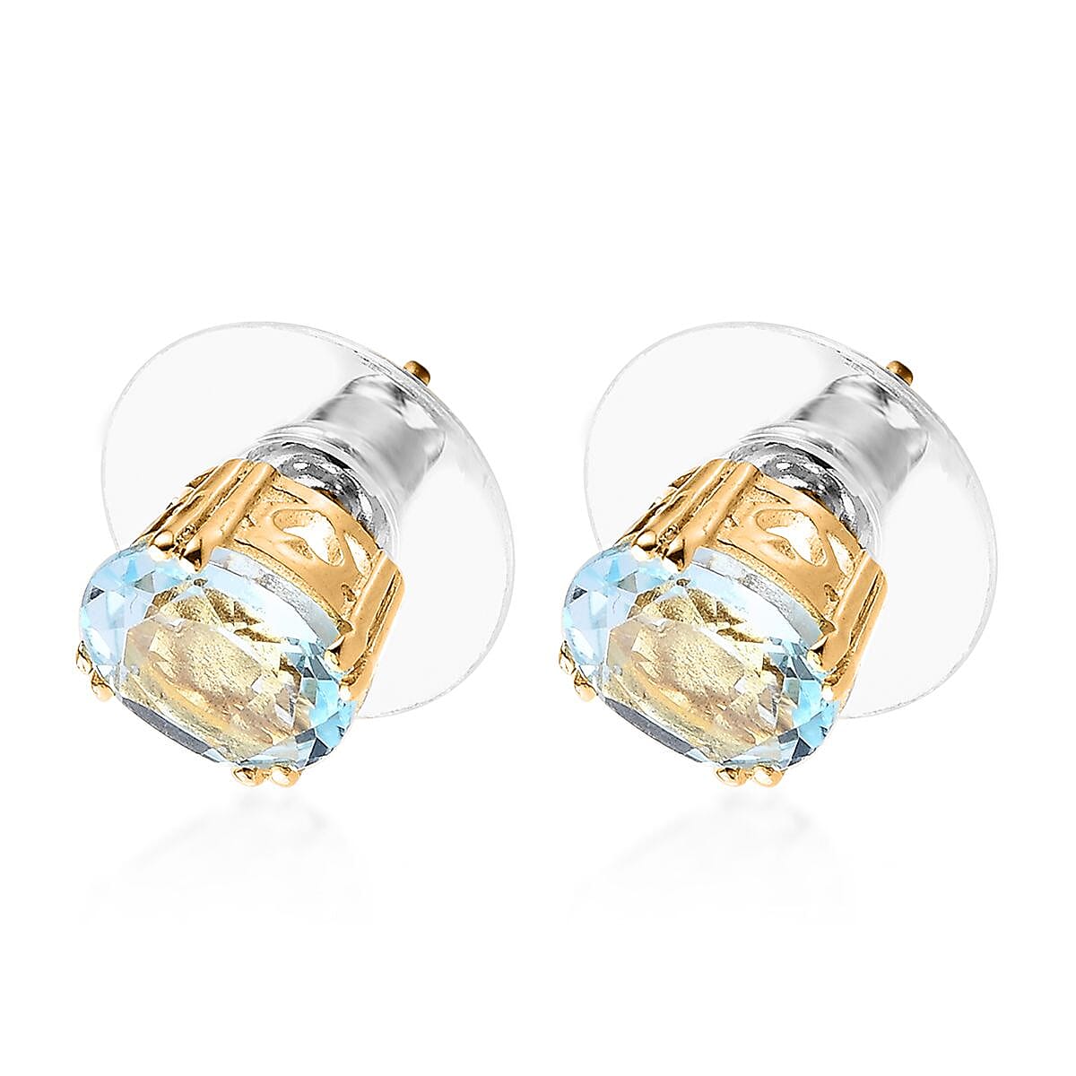 Sky Blue Topaz Solitaire Earring in Vermeil Yellow Gold Over Sterling Silver 2.90 ctw image number 3