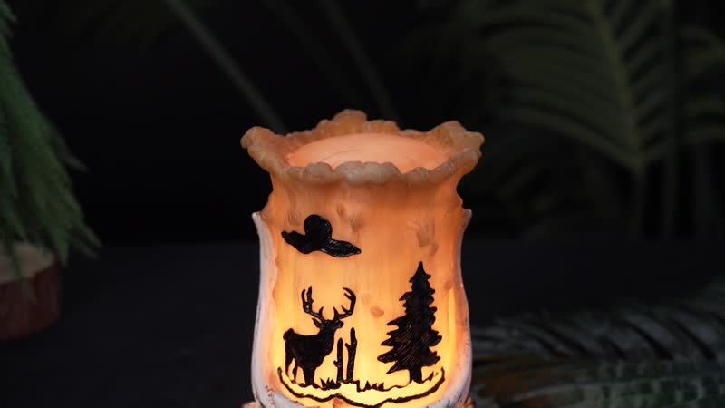 Polyresin Tree and Deer Printed Pattern Lamp