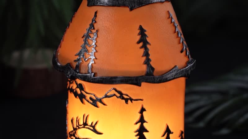 Polyresin Hut Shape Abstract Printed Pattern Lamp (5.70"x3.85"x7.65")