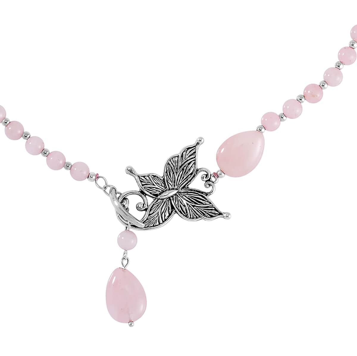 Galilea Rose Quartz Beaded Butterfly Necklace 20 Inches in Silvertone 131.00 ctw image number 2