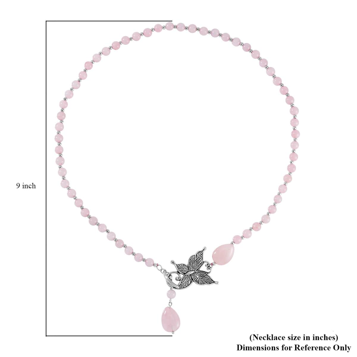 Galilea Rose Quartz Beaded Butterfly Necklace 20 Inches in Silvertone 131.00 ctw image number 3