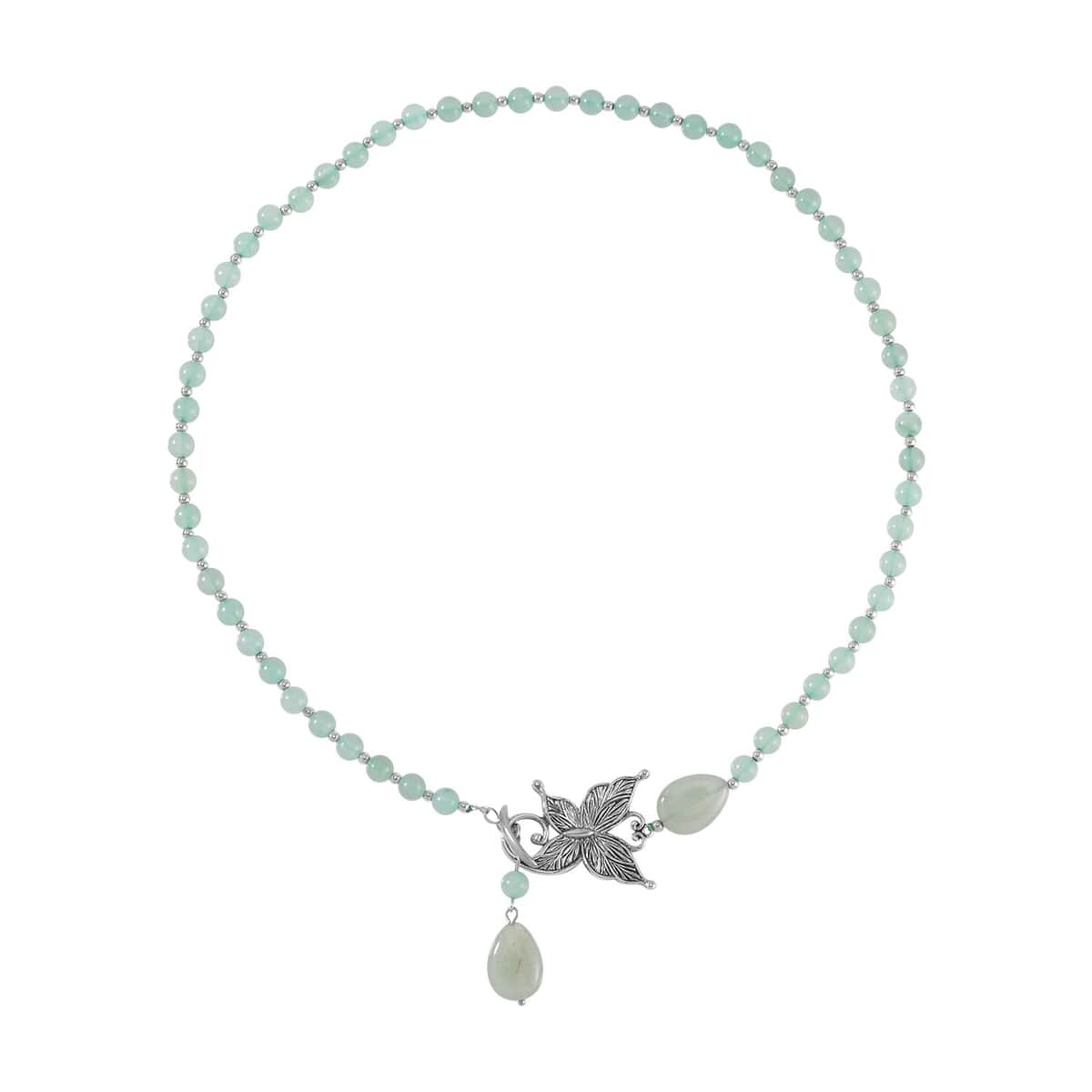 Green Aventurine Beaded Butterfly Necklace 20 Inches in Silvertone 131.00 ctw image number 0