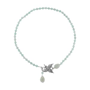 Green Aventurine Beaded Butterfly Necklace 20 Inches in Silvertone 131.00 ctw