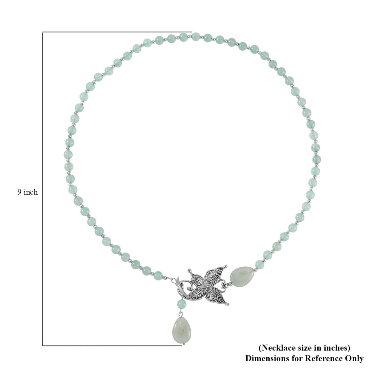 Green Aventurine Beaded Butterfly Necklace 20 Inches in Silvertone 131.00 ctw image number 3