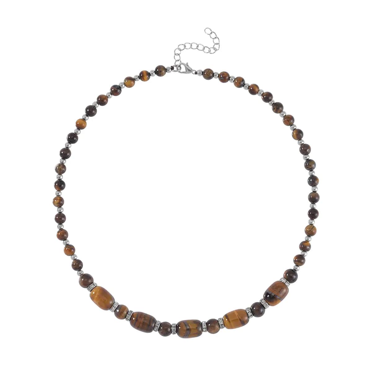 Yellow Tiger's Eye and Austrian Crystal 142.00 ctw Beaded Necklace in Silvertone 18-20 Inches image number 0