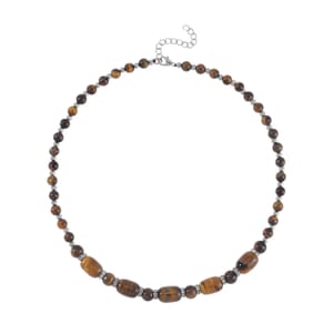 Yellow Tiger's Eye and Austrian Crystal 142.00 ctw Beaded Necklace in Silvertone 18-20 Inches