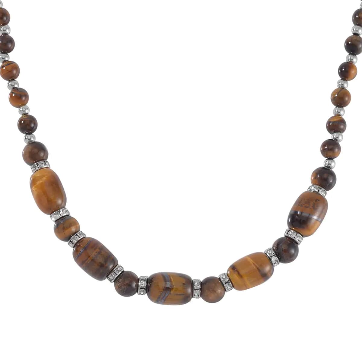 Yellow Tiger's Eye and Austrian Crystal 142.00 ctw Beaded Necklace in Silvertone 18-20 Inches image number 7