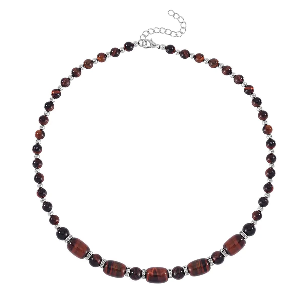 Red Tiger's Eye and Austrian Crystal 142.00 ctw Beaded Necklace in Silvertone 18-20 Inches image number 0