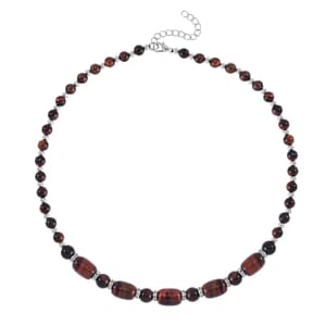 Red Tiger's Eye and Austrian Crystal 142.00 ctw Beaded Necklace in Silvertone 18-20 Inches