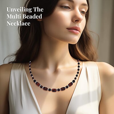 Red Tiger's Eye and Austrian Crystal 142.00 ctw Beaded Necklace in Silvertone 18-20 Inches