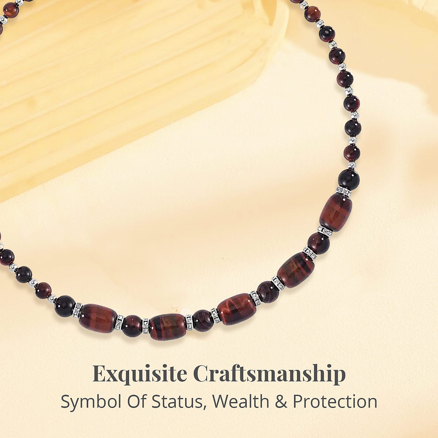 Red Tiger's Eye and Austrian Crystal 142.00 ctw Beaded Necklace in Silvertone 18-20 Inches