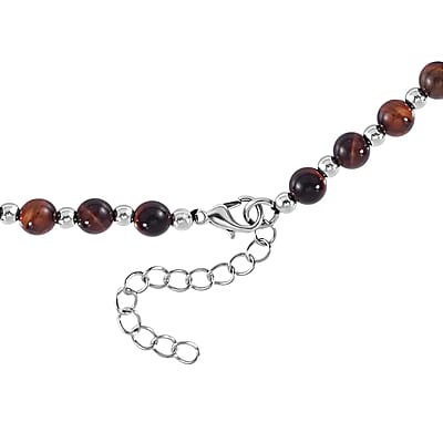 Red Tiger's Eye and Austrian Crystal 142.00 ctw Beaded Necklace in Silvertone 18-20 Inches
