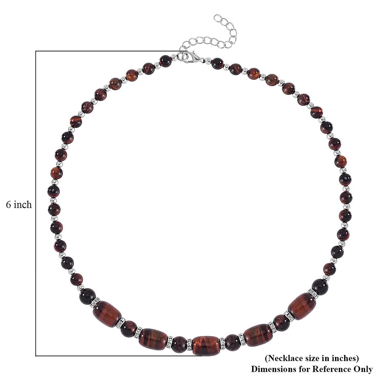 Red Tiger's Eye and Austrian Crystal 142.00 ctw Beaded Necklace in Silvertone 18-20 Inches