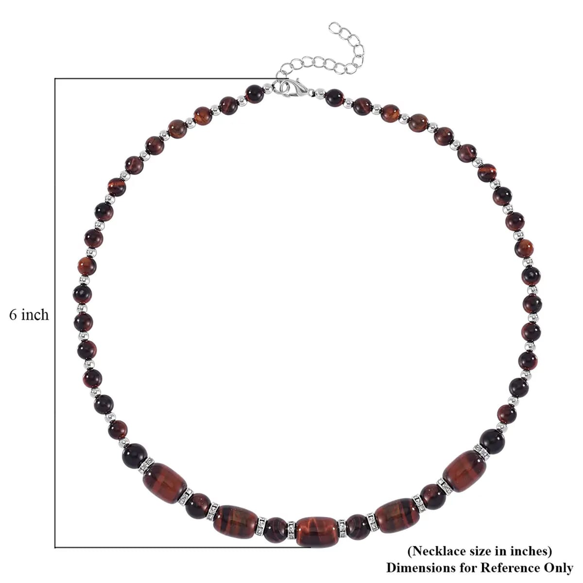 Red Tiger's Eye and Austrian Crystal 142.00 ctw Beaded Necklace in Silvertone 18-20 Inches image number 6
