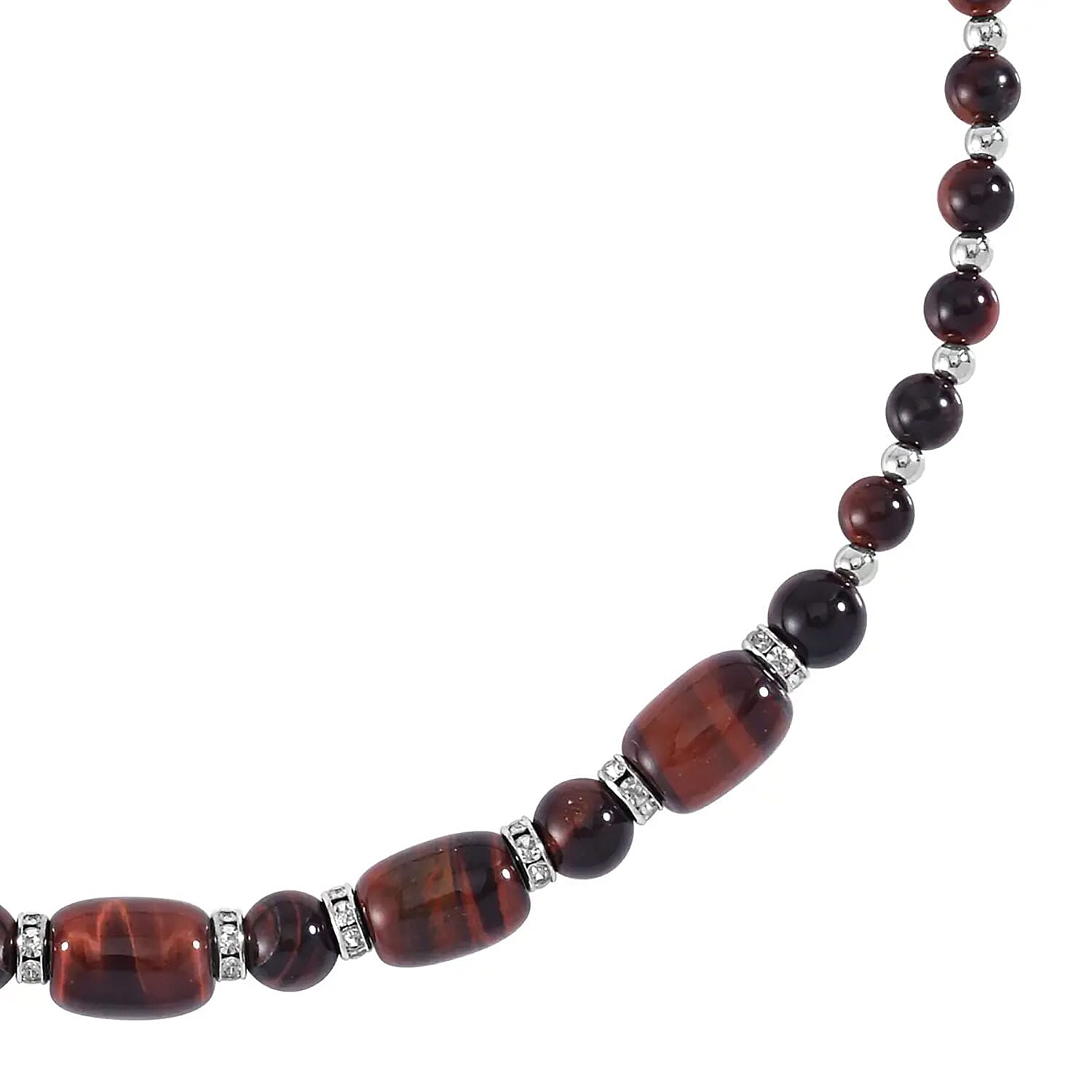 Red Tiger's Eye and Austrian Crystal 142.00 ctw Beaded Necklace in Silvertone 18-20 Inches
