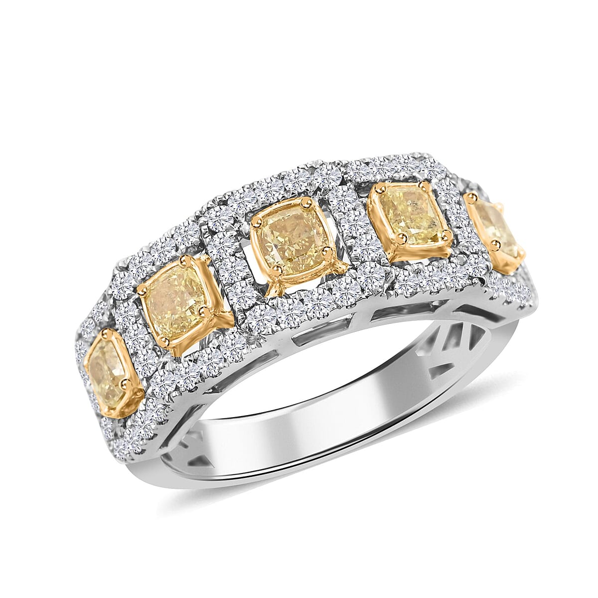 Doorbuster Deal Modani 14K White Gold Natural Yellow Diamond (SI2-SI3), Diamond Ring (Size 10.0) (5.15 g) 1.65 ctw image number 0