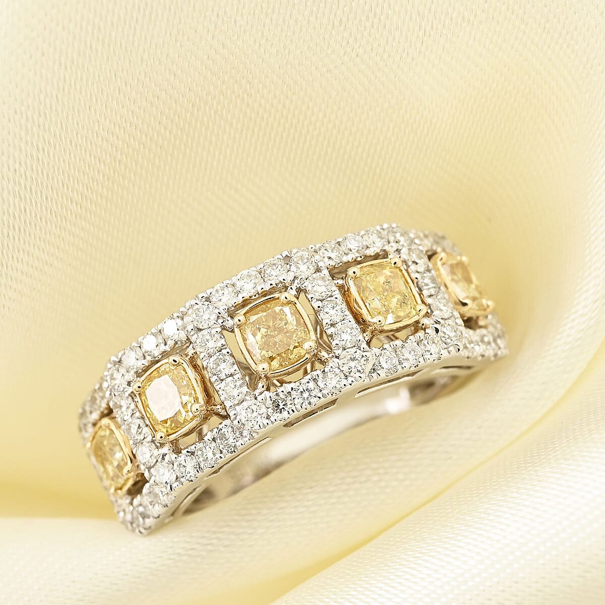 Doorbuster Deal Modani 14K White Gold Natural Yellow Diamond (SI2-SI3), Diamond Ring (Size 10.0) (5.15 g) 1.65 ctw image number 1