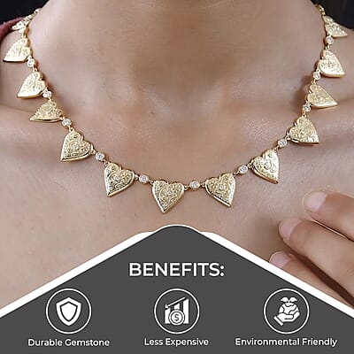 Moissanite Heart Necklace, 18 Inch Necklace, Vermeil Yellow Gold Over Sterling Silver Necklace, Moissanite Necklace 2.30 ctw