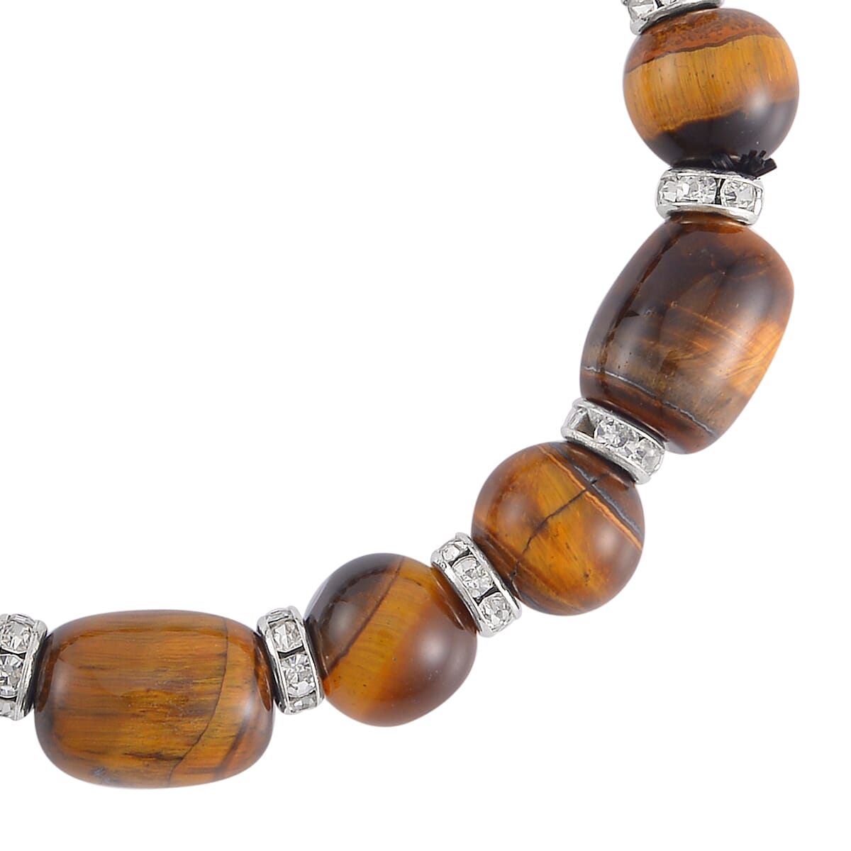 Yellow Tiger's Eye and Austrian Crystal Stretch Bracelet in Silvertone 125.00 ctw image number 3