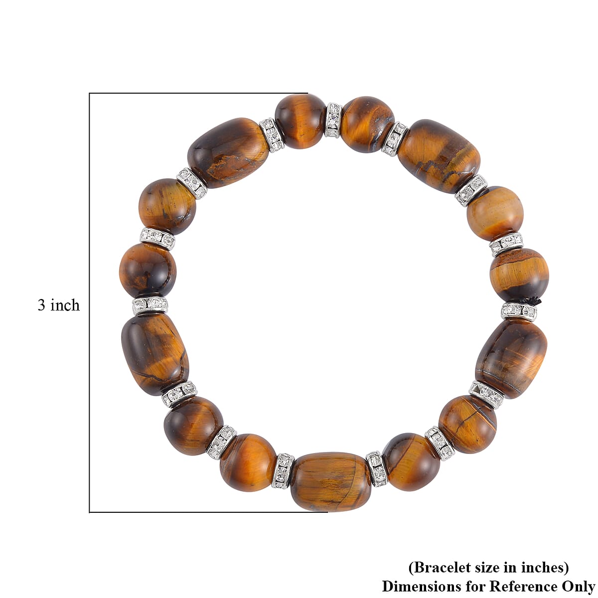 Yellow Tiger's Eye and Austrian Crystal Stretch Bracelet in Silvertone 125.00 ctw image number 4