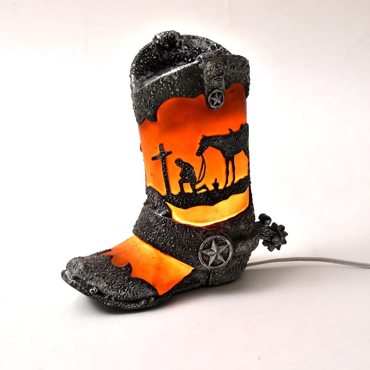 Polyresin Cross Pattern Boot Lamp image number 1