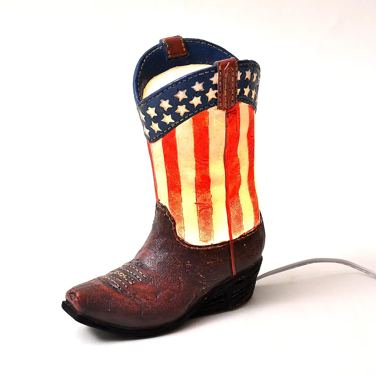 Polyresin US Flag Print Boot Lamp image number 1
