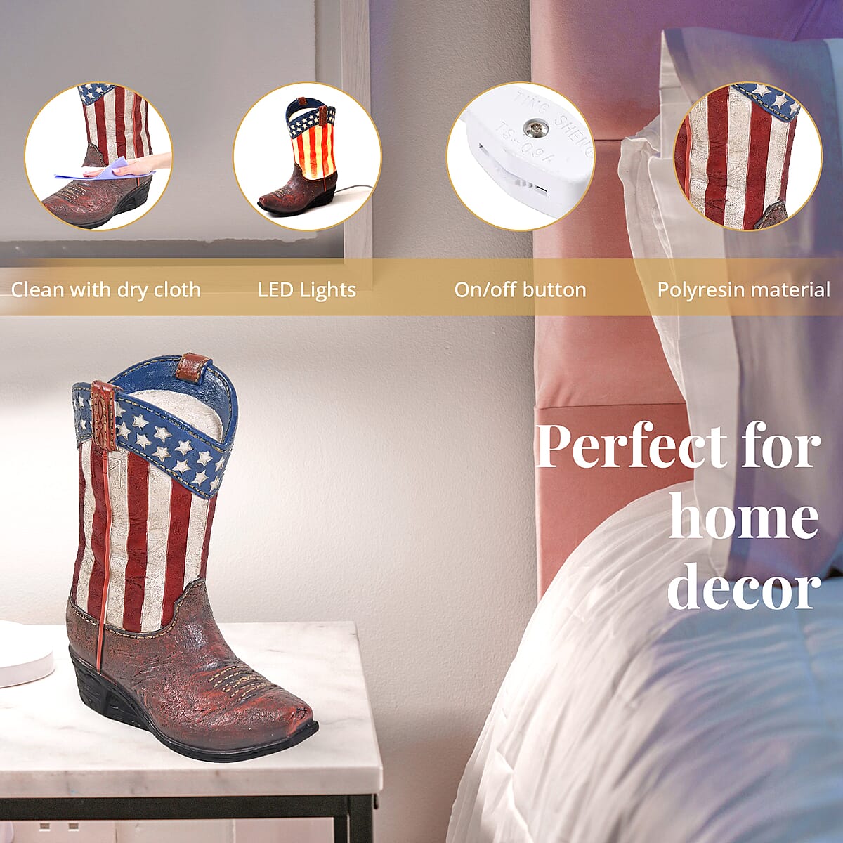 Polyresin US Flag Print Boot Lamp image number 2