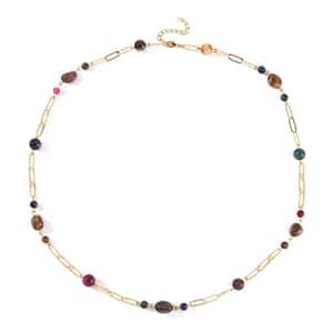 Multi Color Tiger's Eye Paper Clip Chain Necklace 28-30 Inches in Goldtone 128.00 ctw