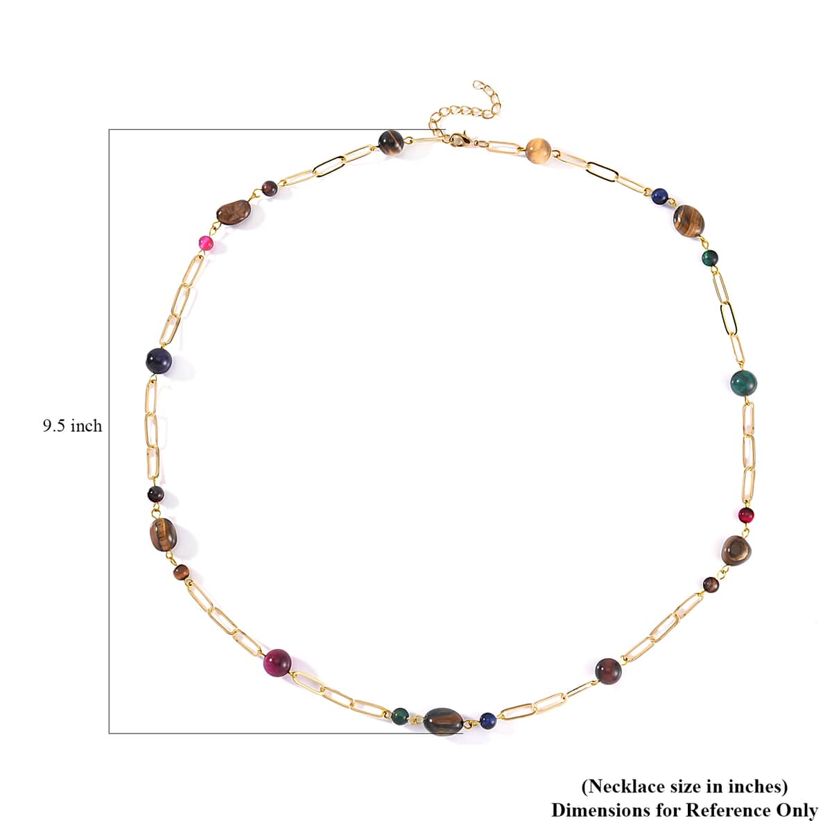 Multi Color Tiger's Eye Paper Clip Chain Necklace (28-30 Inches) in Goldtone 128.00 ctw image number 4
