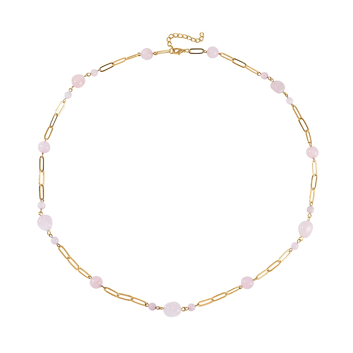 Galilea Rose Quartz 150.00 ctw Paper Clip Chain Necklace in Goldtone 28-30 Inches image number 0
