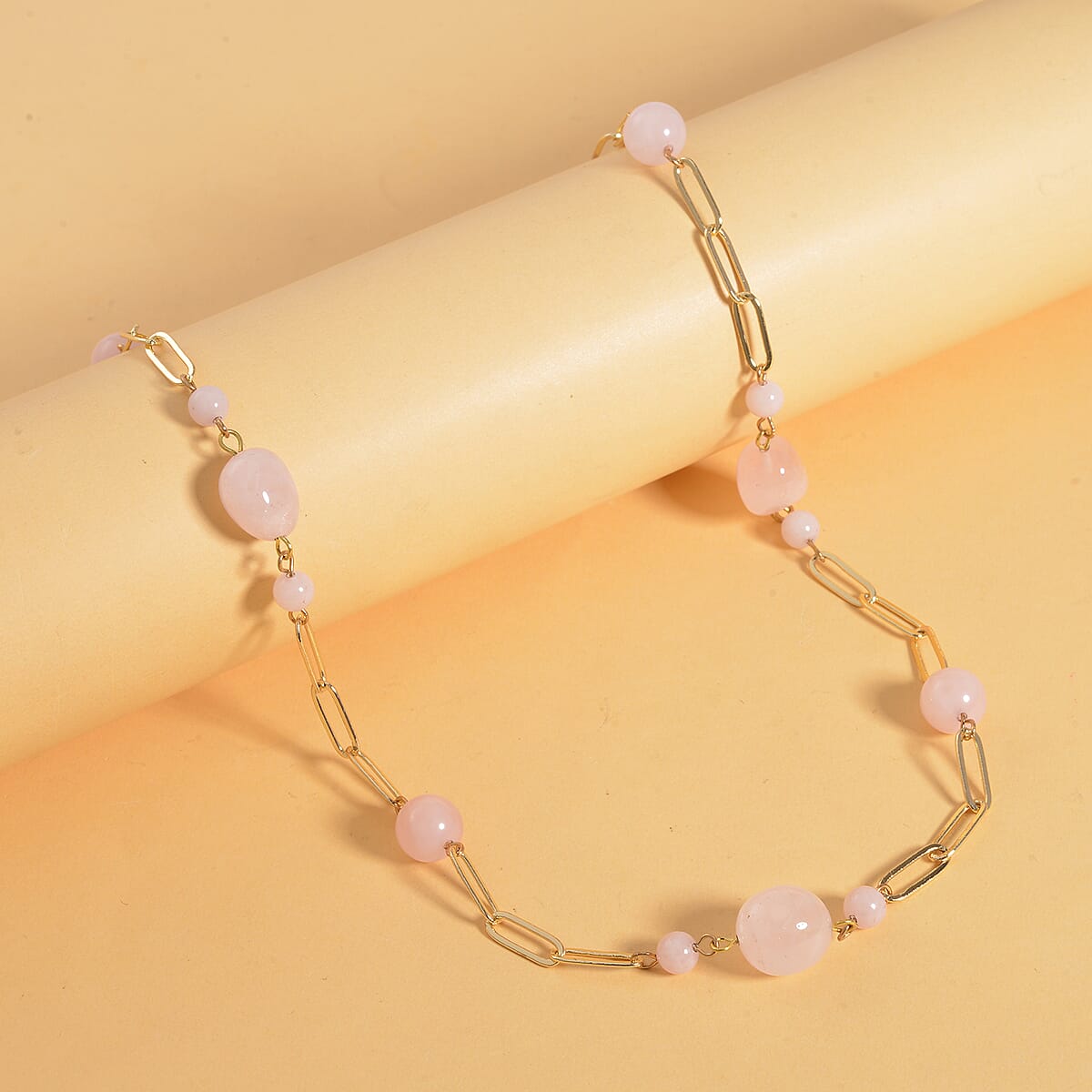 Galilea Rose Quartz 150.00 ctw Paper Clip Chain Necklace in Goldtone 28-30 Inches image number 1