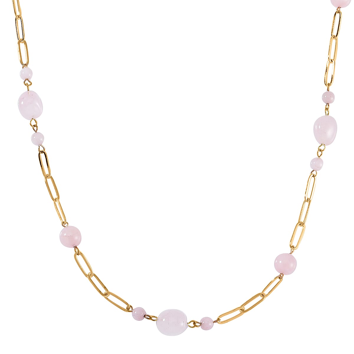 Galilea Rose Quartz 150.00 ctw Paper Clip Chain Necklace in Goldtone 28-30 Inches image number 2